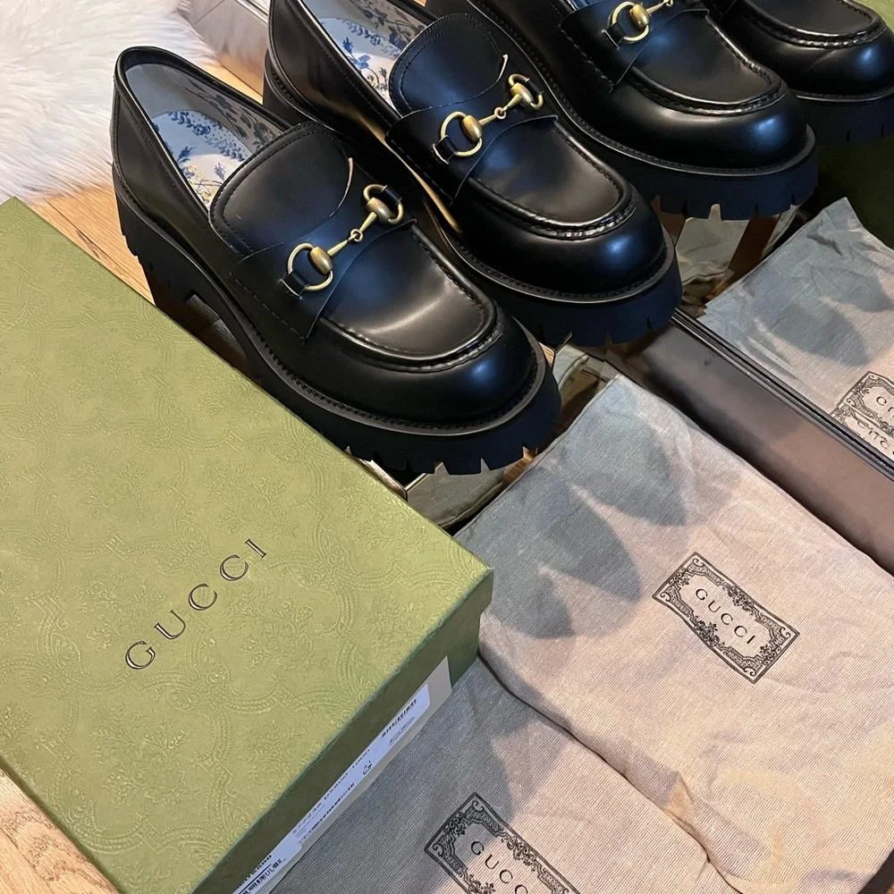 Gucci Black Platform Loafers with Gold Hardware - Picture 8 of 10
